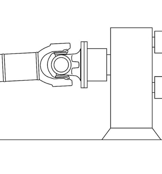Large RINGSPANN Kempf cardan shaft transmitting drive power to rolls processing steel slabs in a rolling mill
